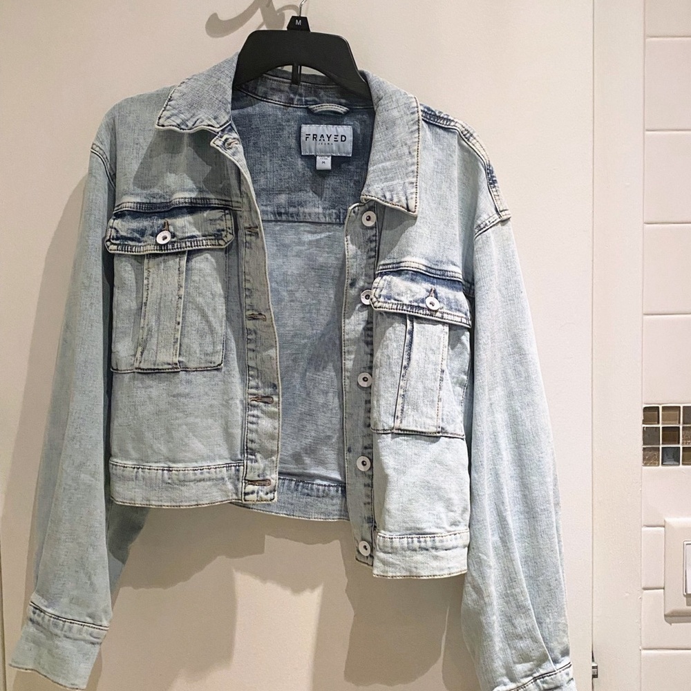Frayed Jeans Brand Light Wash Cropped Jean Jacket